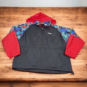 Vintage Reebok 90s Baggy Windbreaker Rare Colorful‎ Block Sz L Black Red *READ